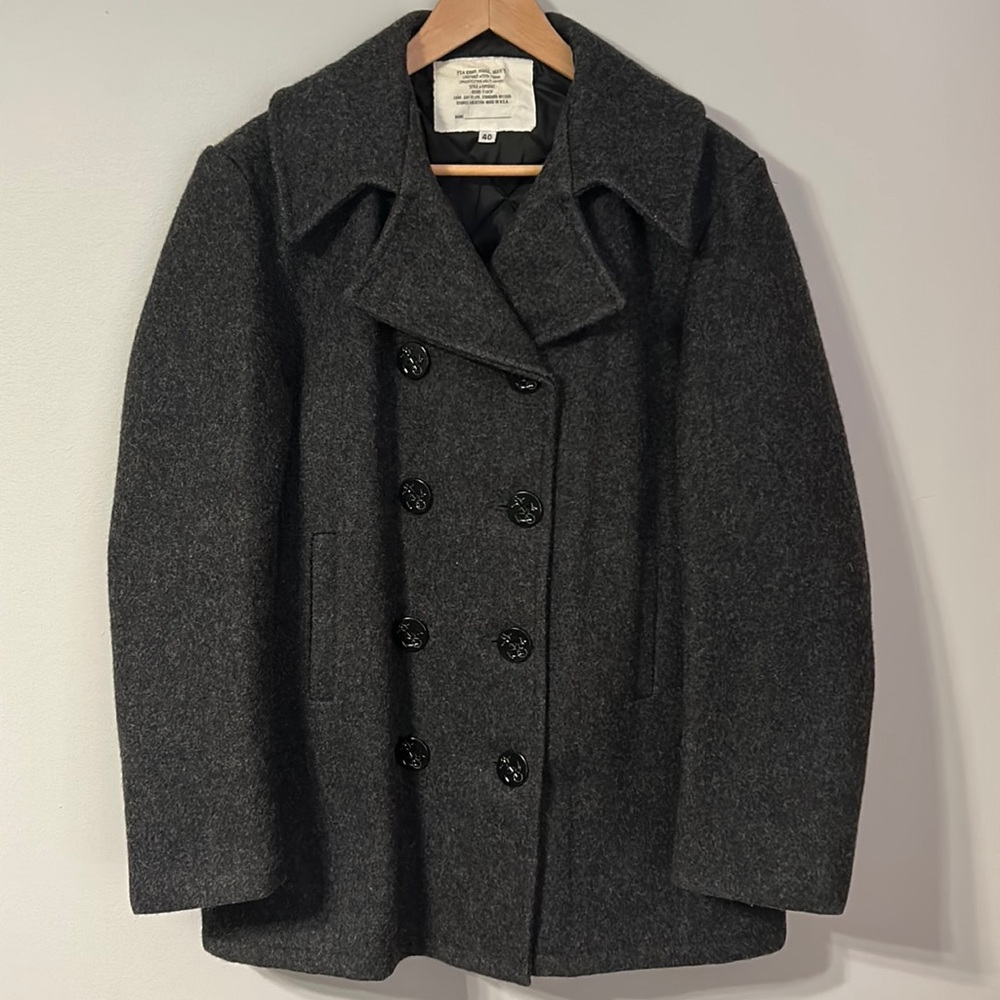Authentic gray Navy issue Pea Coat purchased at Army Supply.